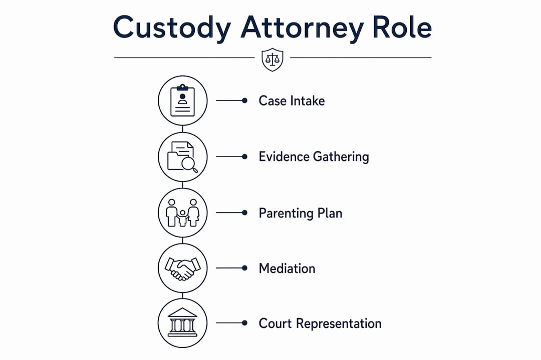 Infographic showing key stages in a custody attorney's role