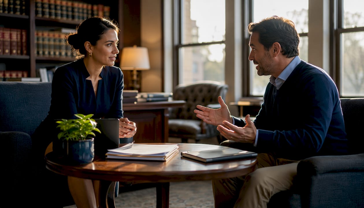 Attorney consulting client in office