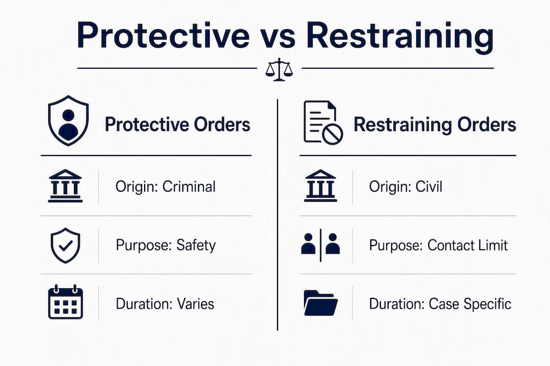 Infographic showing protective vs restraining order differences