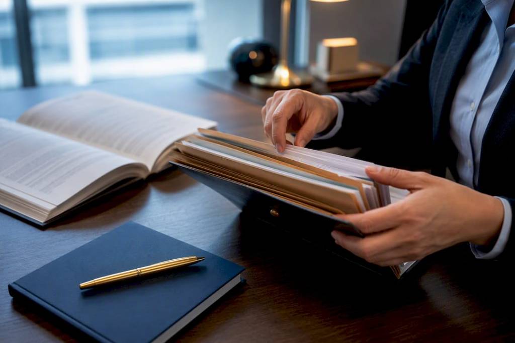 Officer reviewing an immigration case file