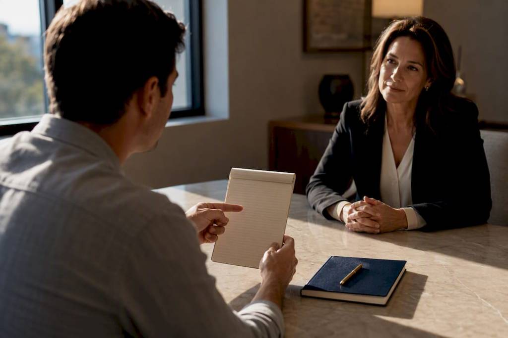 Client meeting divorce lawyer for consultation