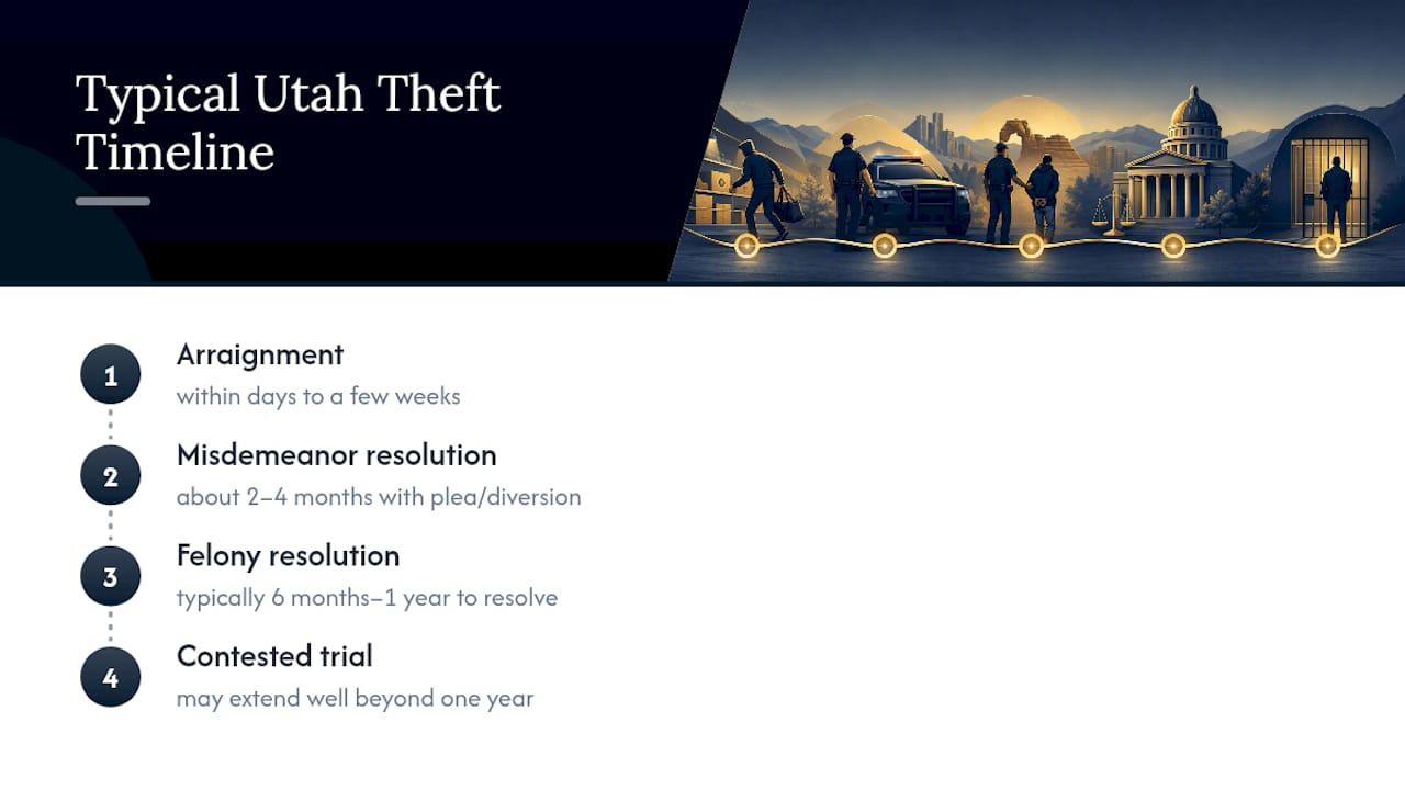 Utah theft case timeline by charge type