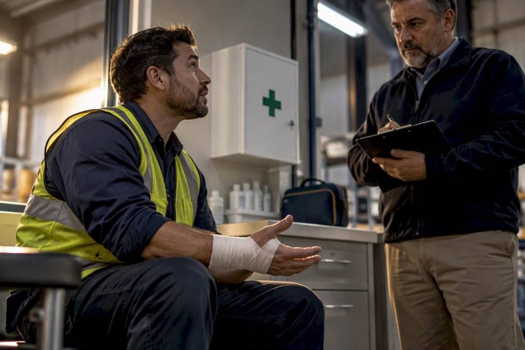Worker reporting wrist injury to supervisor