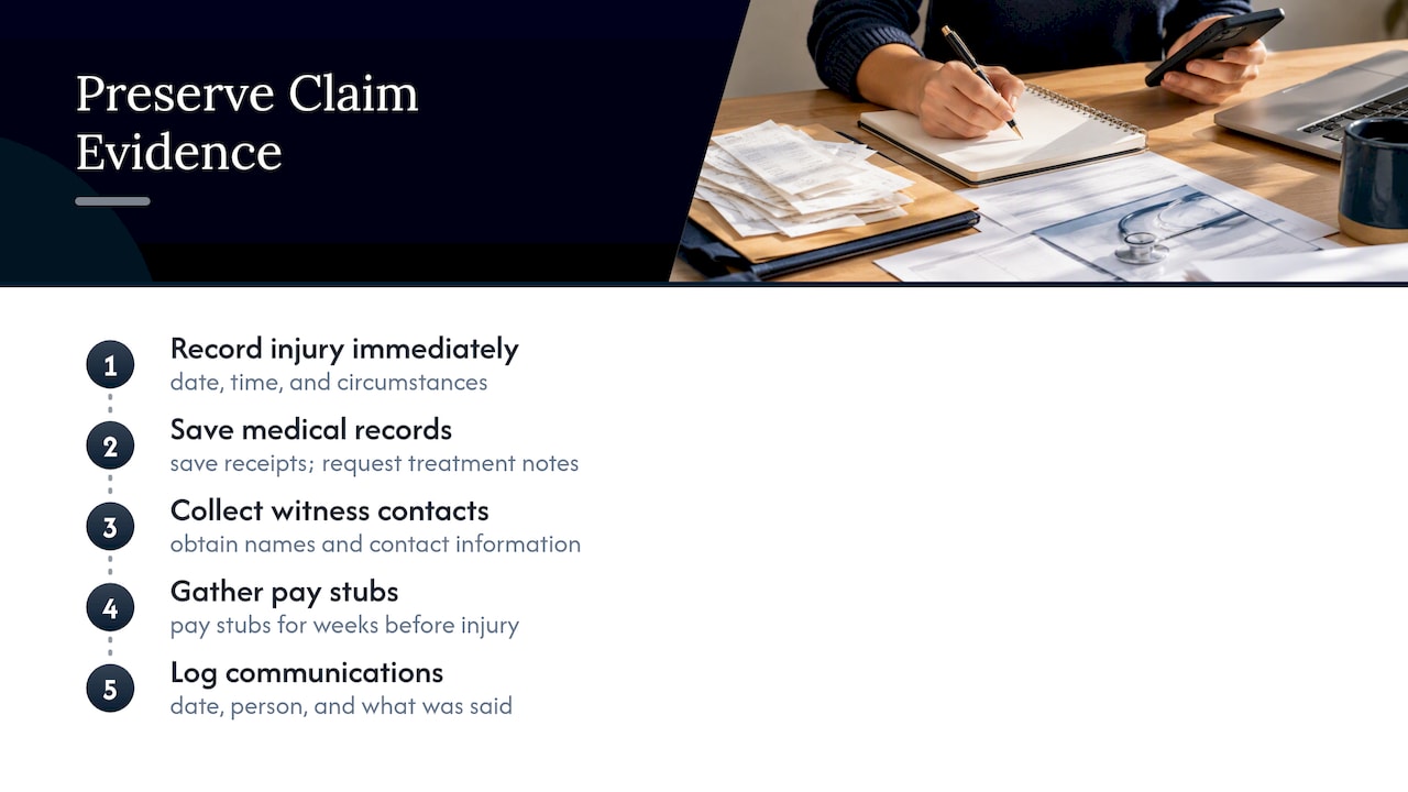 Five-part workers compensation claim checklist