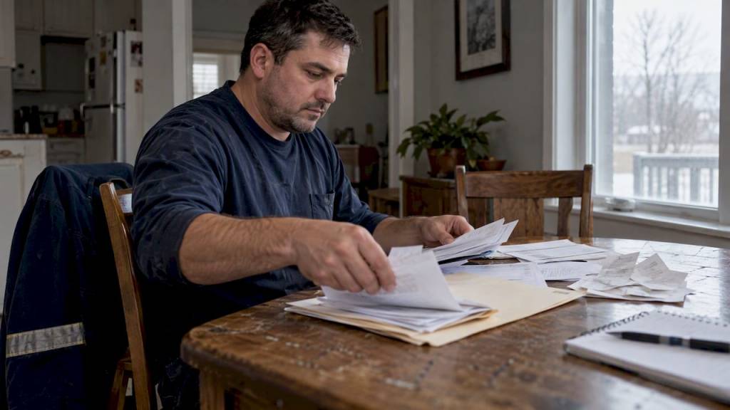 Worker organizing workers compensation claim documents