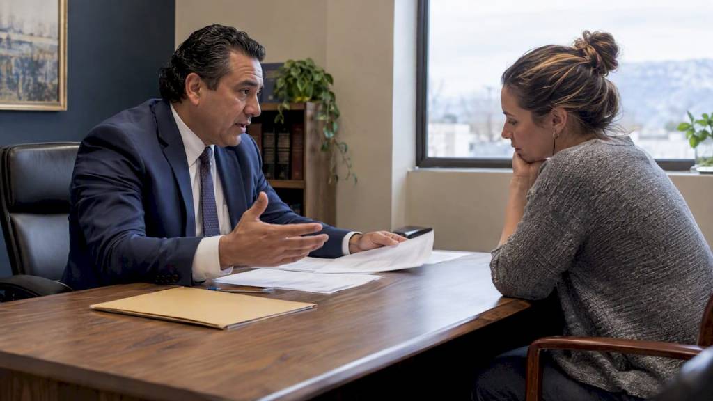 Attorney and client discussing accident settlement