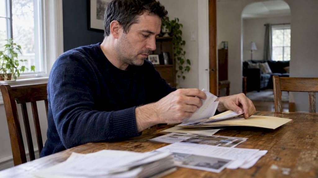 Person sorting property evidence into folder